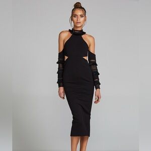 Eliya The Label‎ Ramina Black Cutout Midi Dress XS Cold Shoulder Cocktail